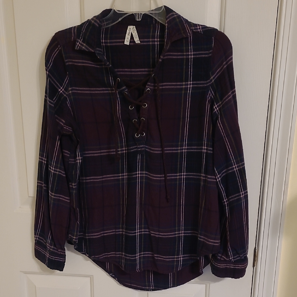 Plaid Lace-Up Women's Top - Purple
